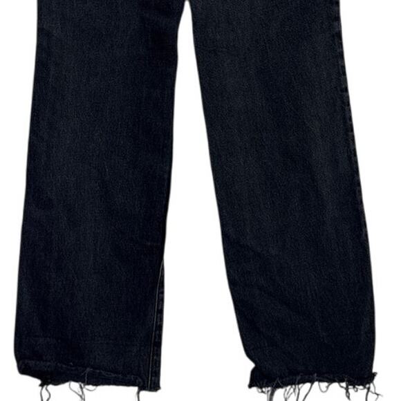 Zara Full Length Wide Leg Frayed Raw Hem High Rise Denim Jean 4 Black Washed - Picture 8 of 16